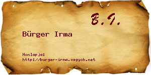 Bürger Irma névjegykártya