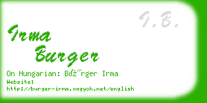 irma burger business card
